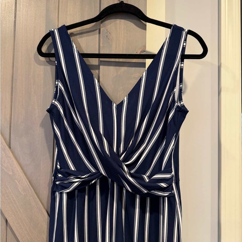 Candie's White and Blue Ruched Tie Front Pantsuit